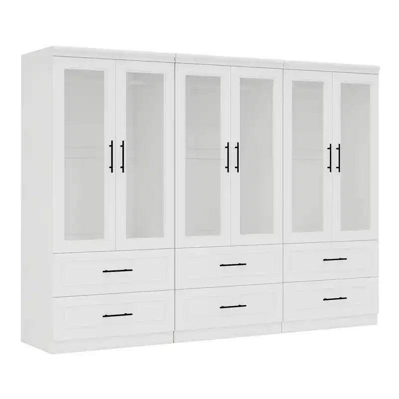 Armoire Keloyid en bois blanc de 240 cm avec 6 tiroirs et 6 portes