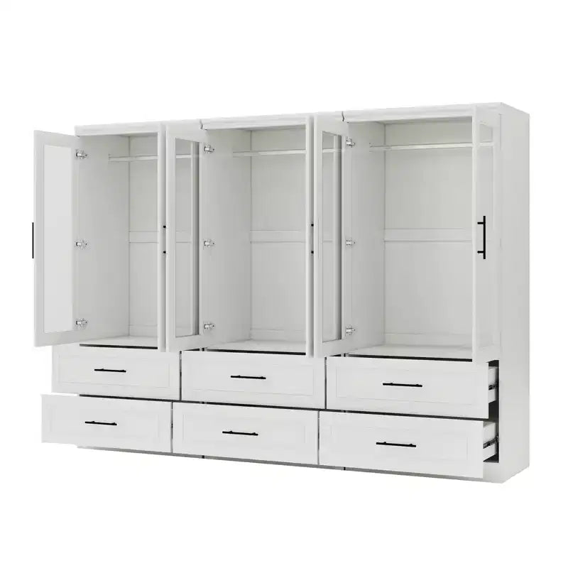 Armoire Keloyid en bois blanc de 240 cm avec 6 tiroirs et 6 portes