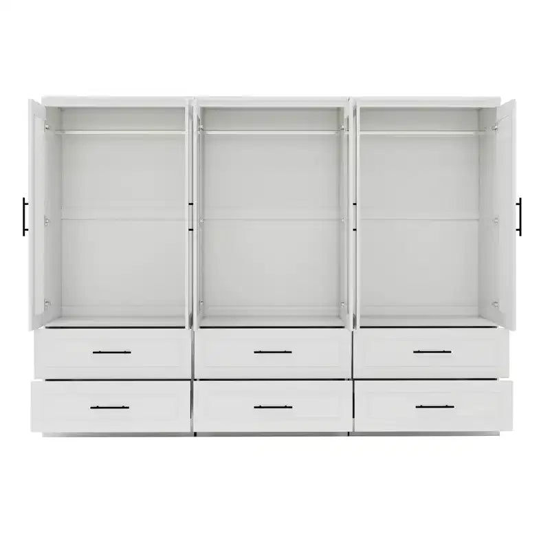 Armoire Keloyid en bois blanc de 240 cm avec 6 tiroirs et 6 portes