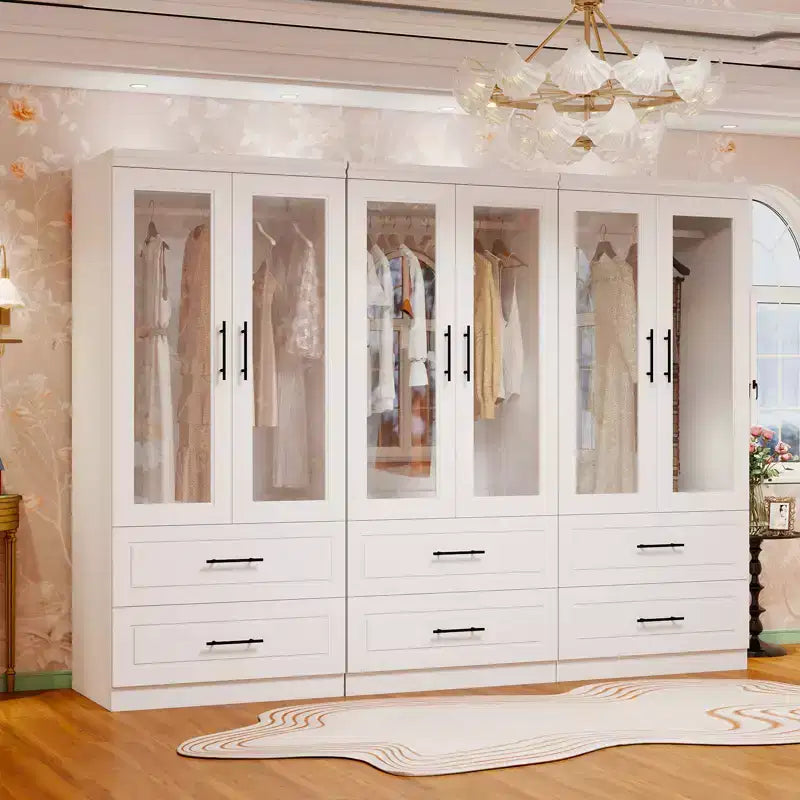 Armoire Keloyid en bois blanc de 240 cm avec 6 tiroirs et 6 portes