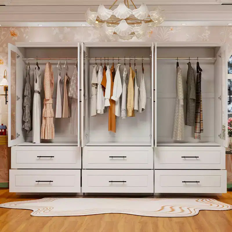 Armoire Keloyid en bois blanc de 240 cm avec 6 tiroirs et 6 portes