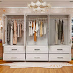 Armoire Keloyid en bois blanc de 240 cm avec 6 tiroirs et 6 portes