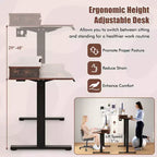 Bureau électrique assis-debout Costway 48x24 avec 2 tiroirs, support d'écran et étagère de rangement Marron/Noir/Blanc