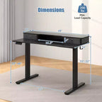 Bureau électrique assis-debout Costway 48x24 avec 2 tiroirs, support d'écran et étagère de rangement Marron/Noir/Blanc