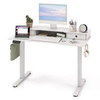 Bureau électrique assis-debout Costway 48x24 avec 2 tiroirs, support d'écran et étagère de rangement Marron/Noir/Blanc