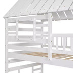 Lit superposé jumeau sur jumeau Whisen avec lit gigogne et toboggan, escalier de rangement, toit et design de fenêtre