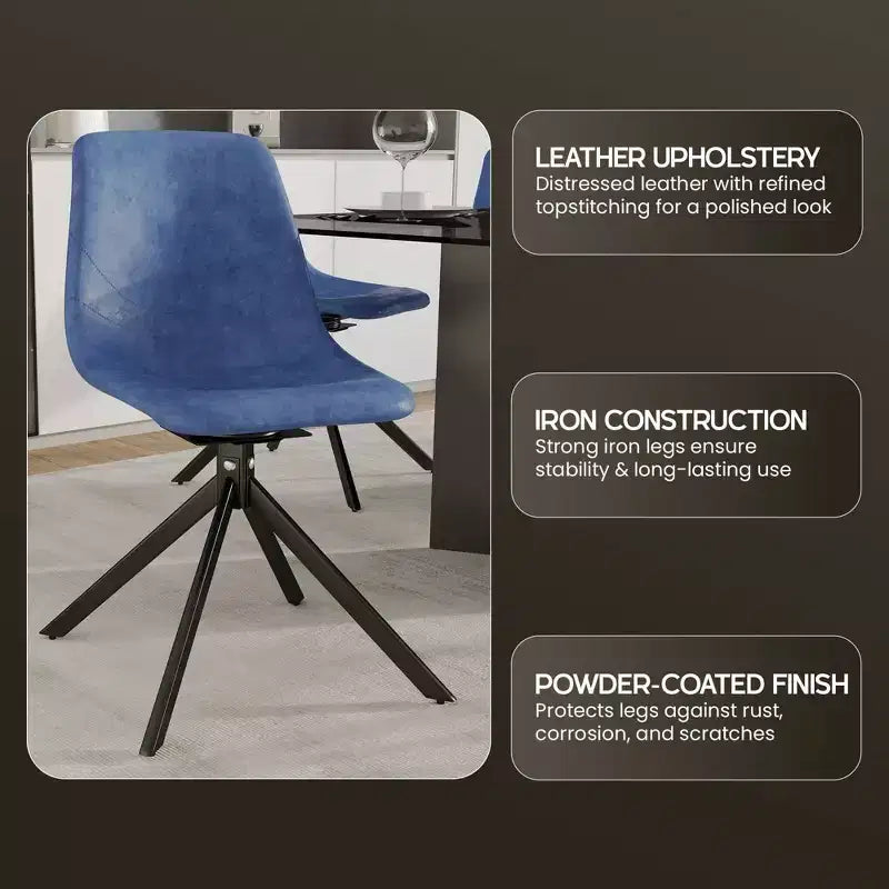 Chaise de salle à manger pivotante en cuir moderne LeisureMod Markley, siège rembourré avec pieds en métal, chaise d'appoint confortable pour cuisine, salle à manger ou café
