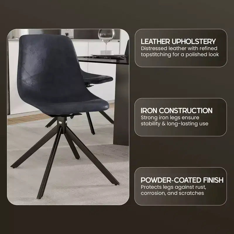 Chaise de salle à manger pivotante en cuir moderne LeisureMod Markley, siège rembourré avec pieds en métal, chaise d'appoint confortable pour cuisine, salle à manger ou café
