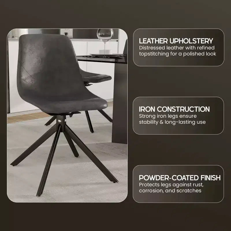Chaise de salle à manger pivotante en cuir moderne LeisureMod Markley, siège rembourré avec pieds en métal, chaise d'appoint confortable pour cuisine, salle à manger ou café