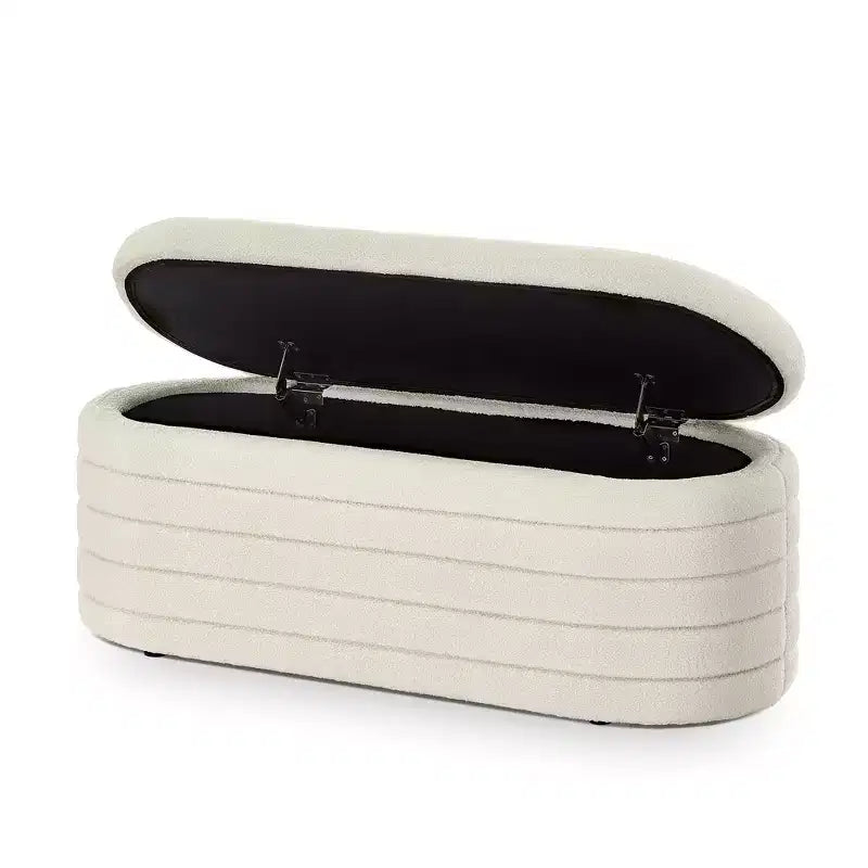 Banc de rangement ottoman ovale Zeus et Ruta Modern 43 po de largeur, bout de lit, rembourré avec charnière de sécurité-