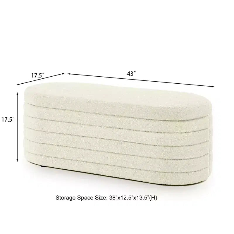 Banc de rangement ottoman ovale Zeus et Ruta Modern 43 po de largeur, bout de lit, rembourré avec charnière de sécurité-