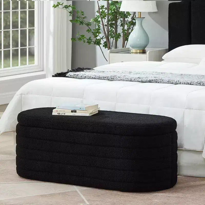 Banc de rangement ottoman ovale Zeus et Ruta Modern 43 po de largeur, bout de lit, rembourré avec charnière de sécurité-