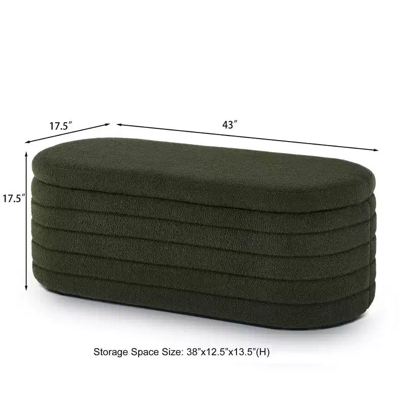 Banc de rangement ottoman ovale Zeus et Ruta Modern 43 po de largeur, bout de lit, rembourré avec charnière de sécurité-