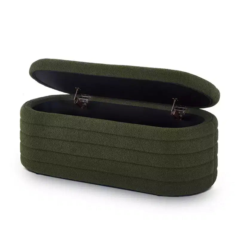 Banc de rangement ottoman ovale Zeus et Ruta Modern 43 po de largeur, bout de lit, rembourré avec charnière de sécurité-