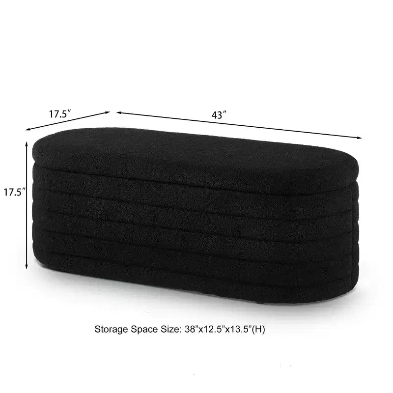 Banc de rangement ottoman ovale Zeus et Ruta Modern 43 po de largeur, bout de lit, rembourré avec charnière de sécurité-