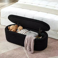 Zeus & Ruta Modern 43 in.W Oval Storage Ottoman End of Bed Stool Bench Upholstered with Safety Hinge-
