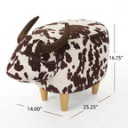 GDFStudio Moria Moderne en Bois d'Hévéa Velours Vache Ottoman