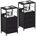 Oumilen Nightstand for Bedroom End Side Table with 3 Drawers and Open Shelf Wood, Black Set of 2