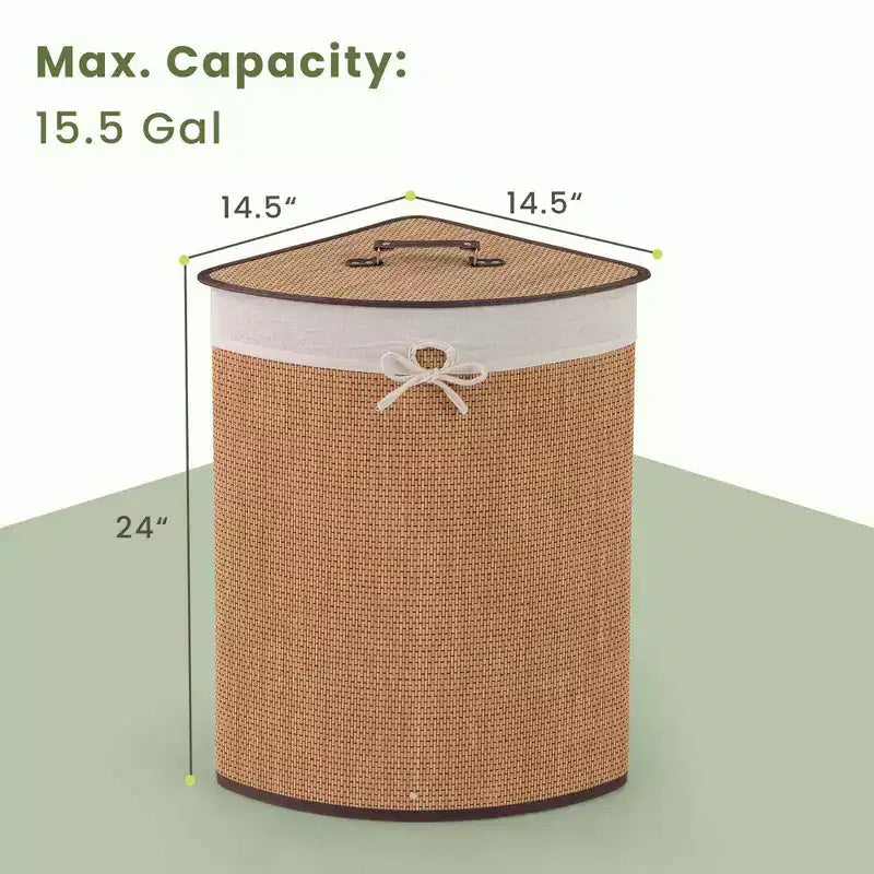 Costway Panier à Linge d'Angle en Bambou, Sac de Rangement, Poubelle en Tissu de Bambou