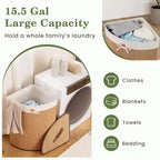 Costway Panier à Linge d'Angle en Bambou, Sac de Rangement, Poubelle en Tissu de Bambou