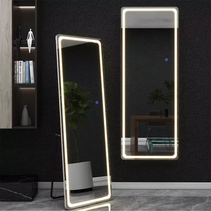 PexFix Miroir rectangulaire moderne sans cadre avec coins arrondis, 40,6 cm L x 160 cm H, couleur argent