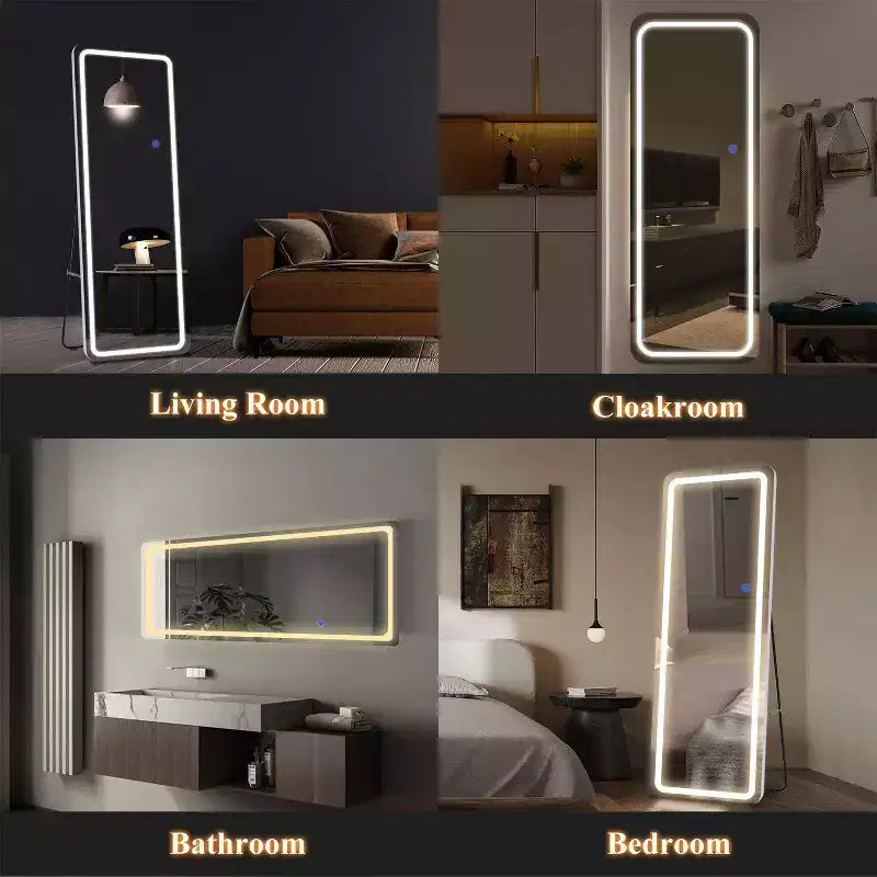 PexFix Miroir rectangulaire moderne sans cadre avec coins arrondis, 40,6 cm L x 160 cm H, couleur argent