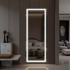 Miroir pleine longueur LED en aluminium sans cadre argenté avec coins arrondis