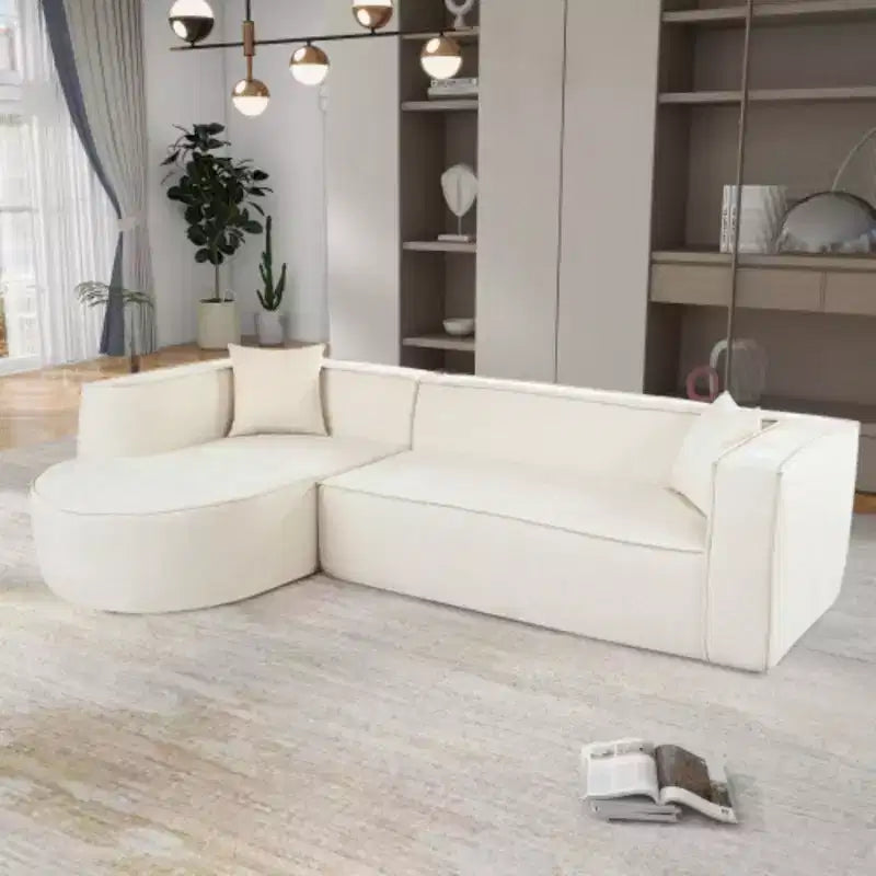 Canapé d'angle moderne en L avec rembourrage en éponge, courbe élégante, tissu chenille, 2 coussins, pour salon/bureau.