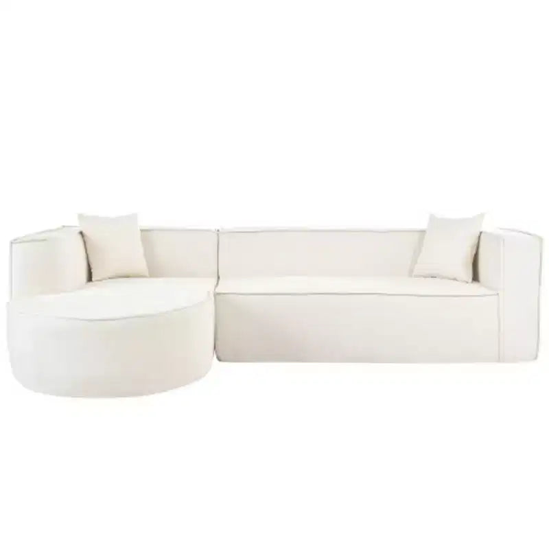 Canapé d'angle moderne en L avec rembourrage en éponge, courbe élégante, tissu chenille, 2 coussins, pour salon/bureau.