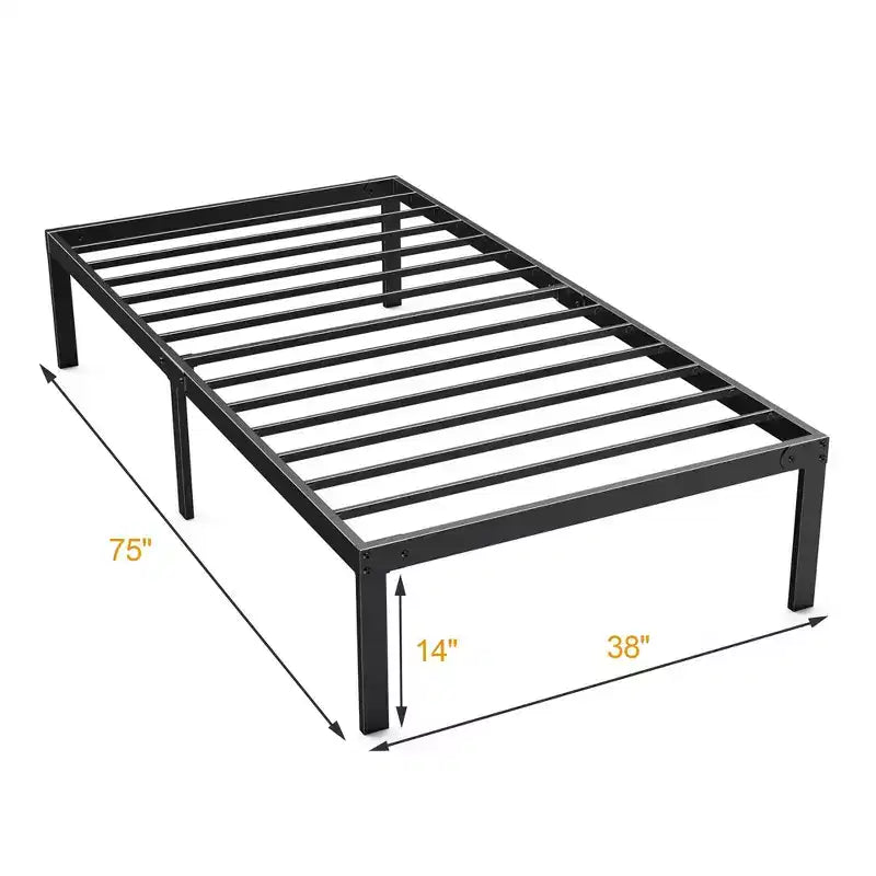 Cadre de lit en métal robuste pour lit simple, avec support en tôle d'acier solide, ne nécessite pas de sommier à ressorts