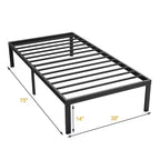 Cadre de lit en métal robuste pour lit simple, avec support en tôle d'acier solide, ne nécessite pas de sommier à ressorts