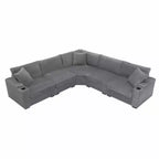 Canapé d'angle convertible 269 cm en velours côtelé avec rangement, porte-gobelets, USB, design modulaire pour salon