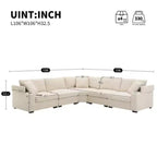 Canapé d'angle convertible 269 cm en velours côtelé avec rangement, porte-gobelets, USB, design modulaire pour salon