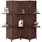 FDW Paravent Polyvalent 4/6 Panneaux avec Étagères Intégrées, Séparateur de Pièce en Bois Pliant Portable Élégant