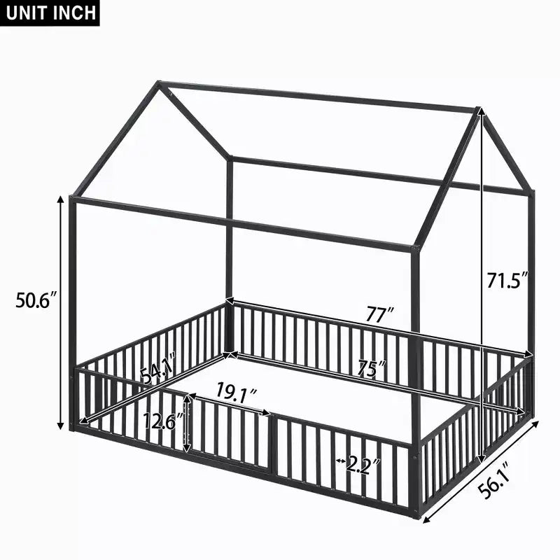 Lit cabane Whisen au design élégant avec cadre en métal, barrière et porte