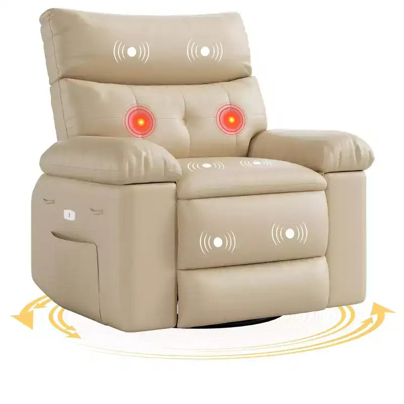 Recliner Chair, Electric Rocker Swivel USB Charger for Adults, with Vibrating Massage and Heating, for Living Room, Bedroom