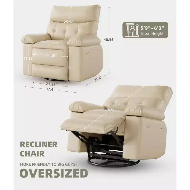 Fauteuil inclinable, fauteuil à bascule électrique pivotant avec chargeur USB pour adultes, avec massage vibrant et chauffage, pour salon, chambre à coucher