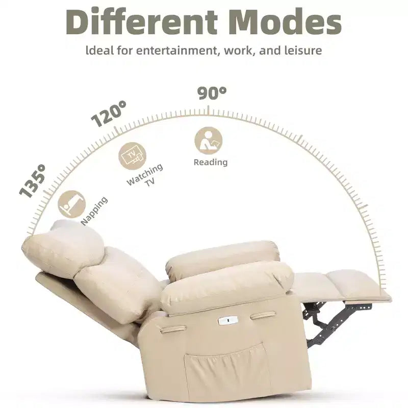 Fauteuil inclinable, fauteuil à bascule électrique pivotant avec chargeur USB pour adultes, avec massage vibrant et chauffage, pour salon, chambre à coucher