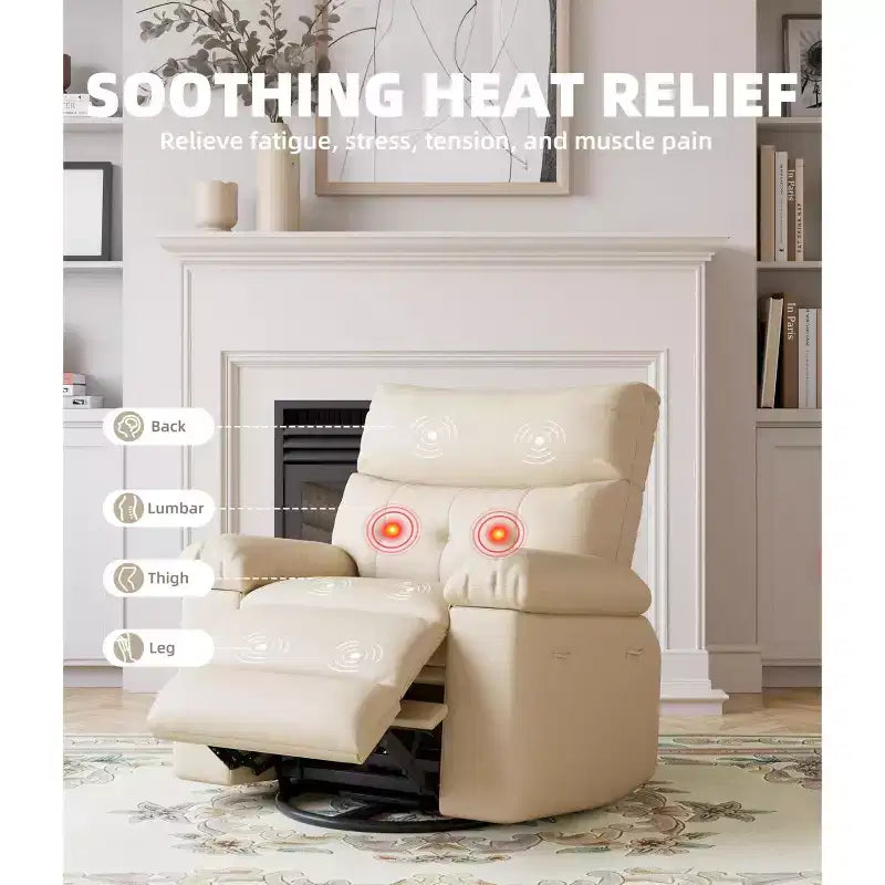 Fauteuil inclinable, fauteuil à bascule électrique pivotant avec chargeur USB pour adultes, avec massage vibrant et chauffage, pour salon, chambre à coucher