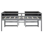 Lit mezzanine bas Whisen de 198 cm (78 po) de long x 99 cm (39 po) de large, format jumeau, avec deux étagères mobiles et une échelle, et une barrière décorative tableau noir