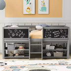 Lit mezzanine bas Whisen de 198 cm (78 po) de long x 99 cm (39 po) de large, format jumeau, avec deux étagères mobiles et une échelle, et une barrière décorative tableau noir