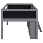 Lit mezzanine bas Whisen de 198 cm (78 po) de long x 99 cm (39 po) de large, format jumeau, avec deux étagères mobiles et une échelle, et une barrière décorative tableau noir