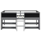 Lit mezzanine bas Whisen de 198 cm (78 po) de long x 99 cm (39 po) de large, format jumeau, avec deux étagères mobiles et une échelle, et une barrière décorative tableau noir