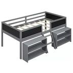 Lit mezzanine bas Whisen de 198 cm (78 po) de long x 99 cm (39 po) de large, format jumeau, avec deux étagères mobiles et une échelle, et une barrière décorative tableau noir