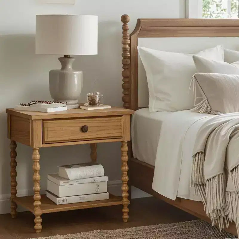 Christopher Knight Home Andy 26H Turned Legs Wood Nightstand with Drawer and Shelf