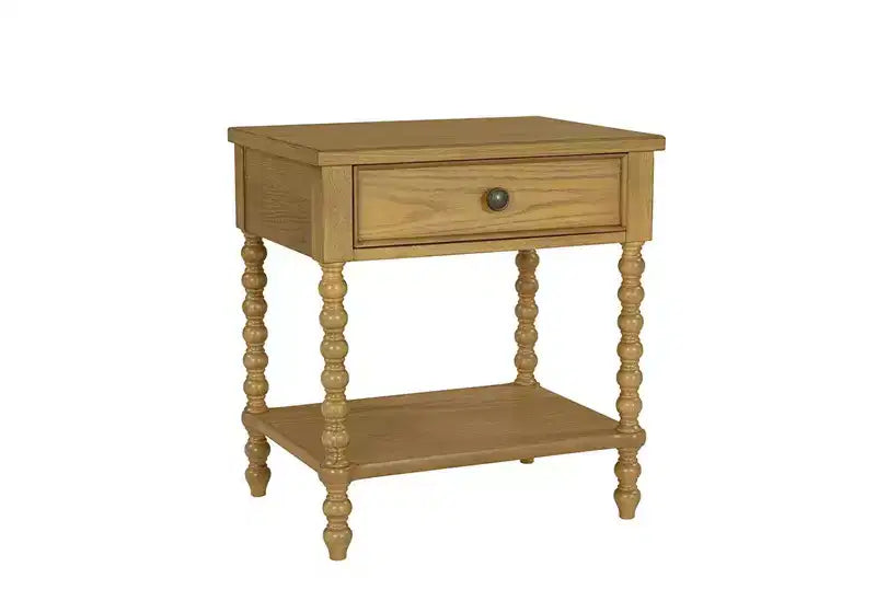 Table de chevet en bois Christopher Knight Home Andy avec tiroir et étagère, pieds tournés, 66 cm de haut