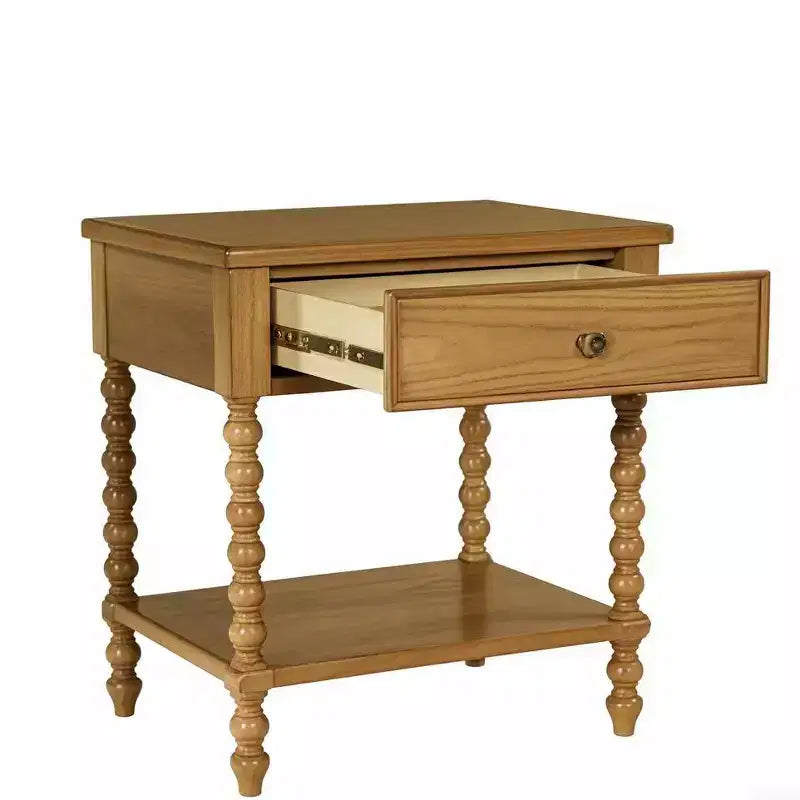 Table de chevet en bois Christopher Knight Home Andy avec tiroir et étagère, pieds tournés, 66 cm de haut