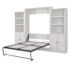 Lit escamotable Queen Size avec armoire latérale, lit gain de place parfait pour chambre d'amis, chambre à coucher, bureau à domicile, blanc/marron rustique - ModernLuxe