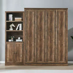 Lit escamotable Queen Size avec armoire latérale, lit gain de place parfait pour chambre d'amis, chambre à coucher, bureau à domicile, blanc/marron rustique - ModernLuxe
