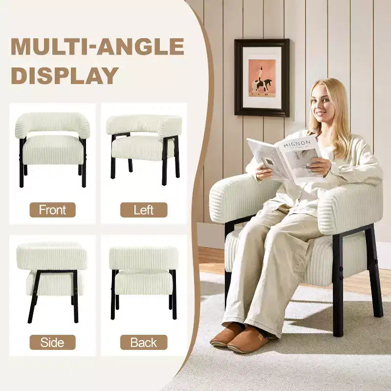Fauteuil d'appoint rembourré Yaheetech avec pieds en bois massif, assise à ressorts ensachés pour salon, chambre à coucher, coin lecture